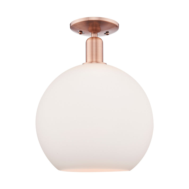 Innovations Athens 12in 1-Light Semi-Flush Mount | Industrial Antique Copper and Matte White Glass | Entryway & Hallway | 11.75 | Model 716-1C-AC-G121-12
