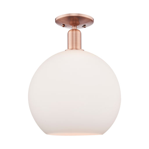 Innovations Athens 12in 1-Light Semi-Flush Mount | Industrial Antique Copper and Matte White Glass | Entryway & Hallway | 11.75 | Model 716-1C-AC-G121-12