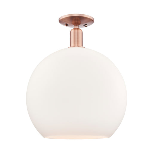 Innovations Athens 14in 1-Light Semi-Flush Mount | Industrial Antique Copper and Matte White Glass | Entryway & Hallway | 13.75 | Model 716-1C-AC-G121-14
