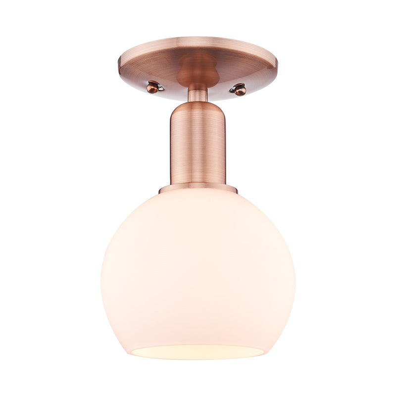 Innovations Athens 6in 1-Light Semi-Flush Mount | Industrial Antique Copper Steel and Matte White Glass | Kitchen & Hallway | Model 716-1C-AC-G121-6