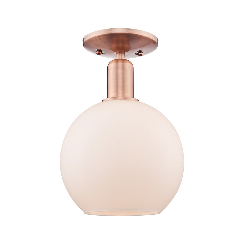 Innovations Athens 8in 1-Light Semi-Flush Mount | Industrial Antique Copper Steel and Matte White Glass | Entryway & Hallway | 8 | Model 716-1C-AC-G121-8