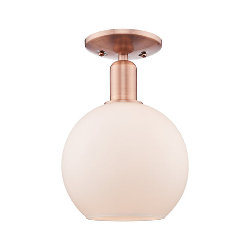 Innovations Athens 8in 1-Light Semi-Flush Mount | Industrial Antique Copper Steel and Matte White Glass | Entryway & Hallway | 8 | Model 716-1C-AC-G121-8