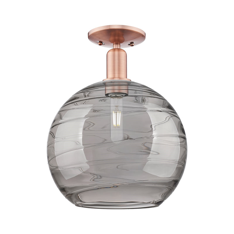 Innovations Athens Deco Swirl 12in 1-Light Semi-Flush Mount | Industrial Antique Copper Steel and Light Smoke Glass | Model 716-1C-AC-G1213-12SM
