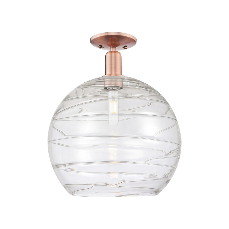 Innovations Athens Deco Swirl 14in 1-Light Semi-Flush Mount | Industrial Antique Copper Steel and Clear Glass | Entryway & | Model 716-1C-AC-G1213-14CL