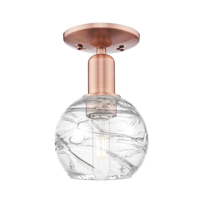 Innovations Athens Deco Swirl 6in 1-Light Semi-Flush Mount | Industrial Antique Copper Steel and Clear Deco Swirl Glass | Model 716-1C-AC-G1213-6CL