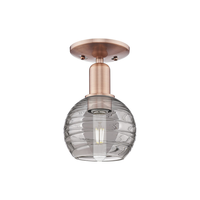 Innovations Athens Deco Swirl 6in 1-Light Semi-Flush Mount | Industrial Antique Copper Steel and Light Smoke Glass | Entryway | Model 716-1C-AC-G1213-6SM