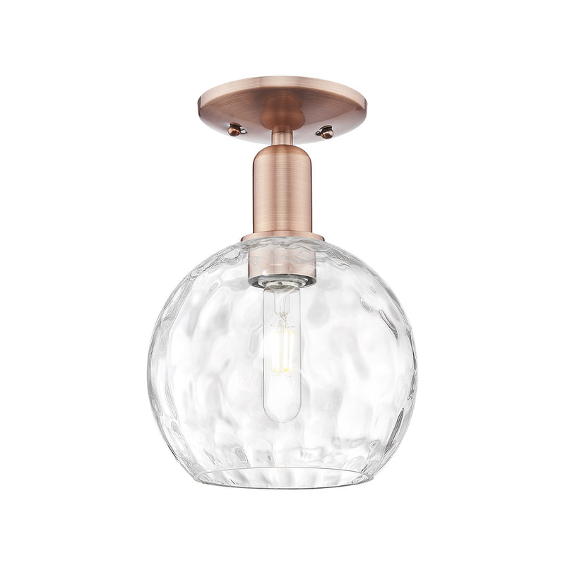Innovations Athens Water Glass 8in 1-Light Semi-Flush Mount | Industrial Antique Copper and Clear Water Glass | Hallway & | Model 716-1C-AC-G1215-8