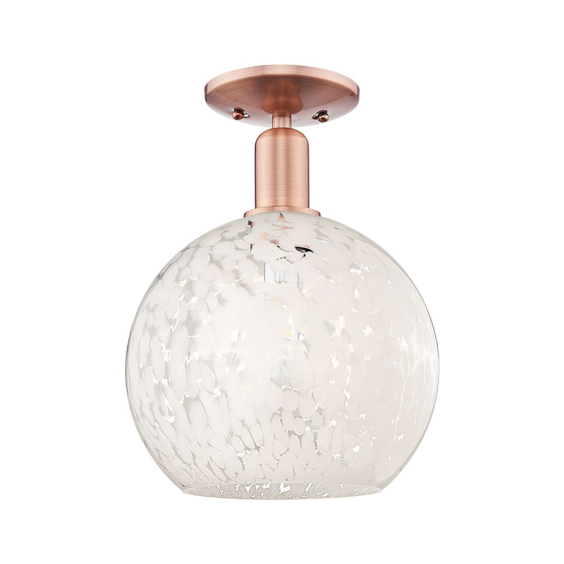 Innovations White Mouchette 10in 1-Light Semi-Flush Mount | Industrial Antique Copper Steel and White Mouchette Glass | Model 716-1C-AC-G1216-10WM