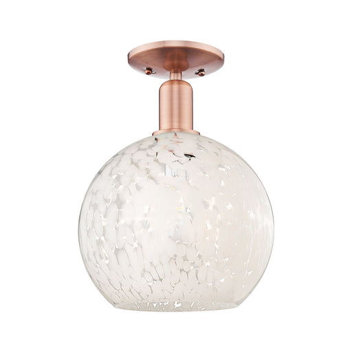 Innovations White Mouchette 10in 1-Light Semi-Flush Mount | Industrial Antique Copper Steel and White Mouchette Glass | Model 716-1C-AC-G1216-10WM