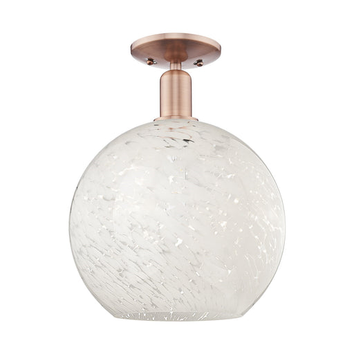 Innovations Lighting White Mouchette 12in 1-Light Semi-Flush Mount | Industrial Antique Copper Steel and White Glass | Model 716-1C-AC-G1216-12WM
