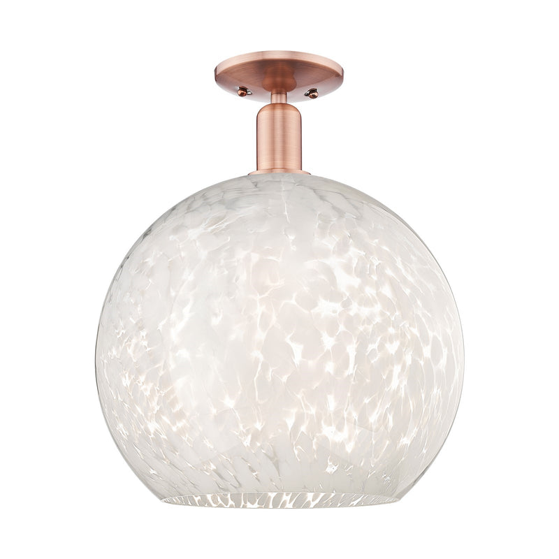 Innovations White Mouchette 14in 1-Light Semi-Flush Mount | Industrial Antique Copper Steel and White Glass | Entryway & | Model 716-1C-AC-G1216-14WM