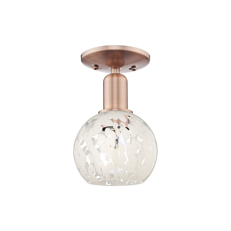 Innovations White Mouchette 6in 1-Light Semi-Flush Mount | Industrial Antique Copper Steel and Cast Brass with White Glass | Model 716-1C-AC-G1216-6WM