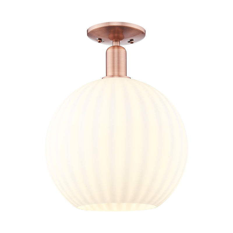 Innovations Lighting Arcadia 12in 1-Light Semi-Flush Mount | Industrial Antique Copper and White Venetian Glass | Kitchen & | Model 716-1C-AC-G1217-12WV