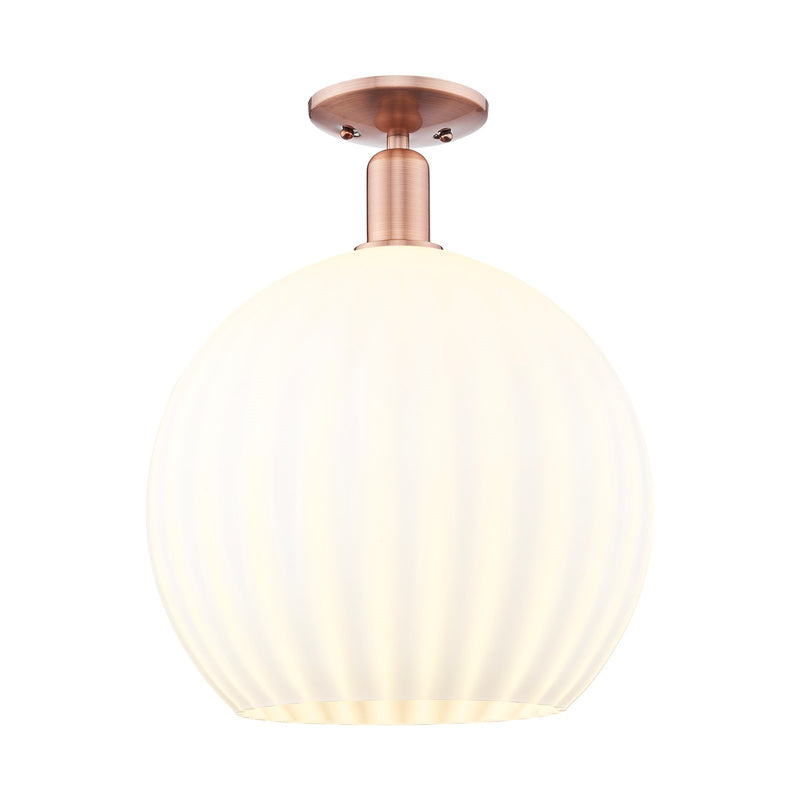 Innovations Arcadia 14in 1-Light Semi-Flush Mount | Industrial Antique Copper and White Venetian Glass | Entryway & Hallway | Model 716-1C-AC-G1217-14WV