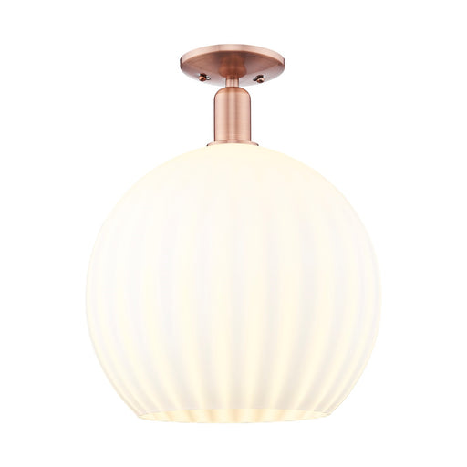 Innovations Arcadia 14in 1-Light Semi-Flush Mount | Industrial Antique Copper and White Venetian Glass | Entryway & Hallway | Model 716-1C-AC-G1217-14WV