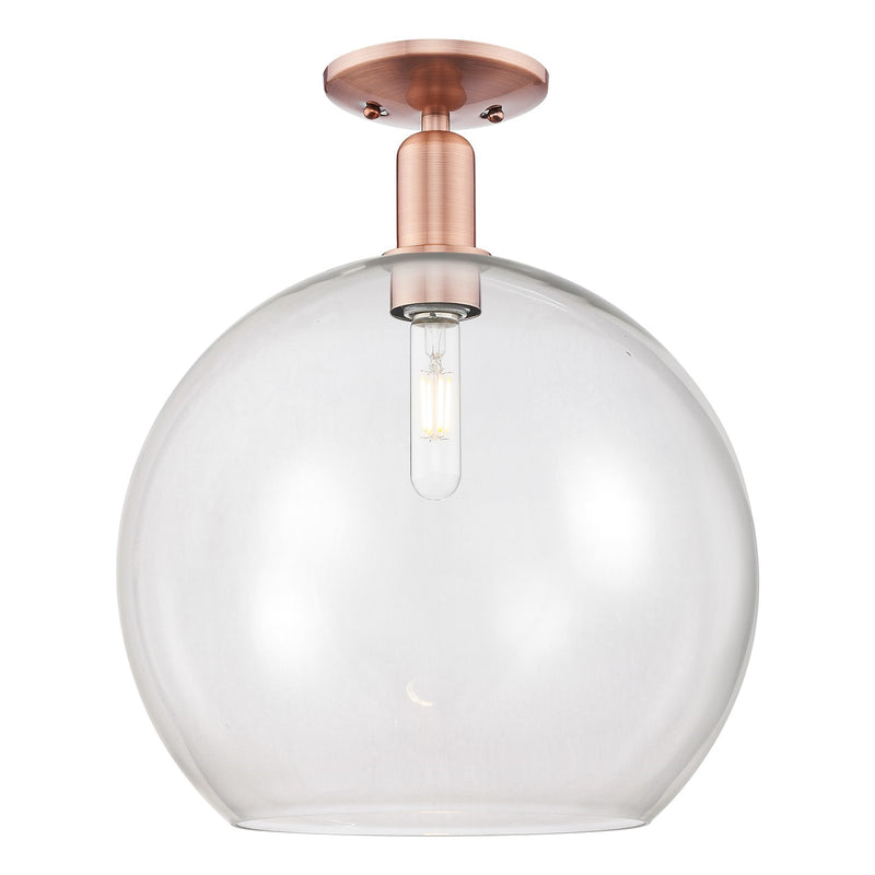 Innovations Athens 14in 1-Light Semi-Flush Mount | Industrial Antique Copper Steel and Clear Glass | Entryway & Hallway | 13.75 | Model 716-1C-AC-G122-14