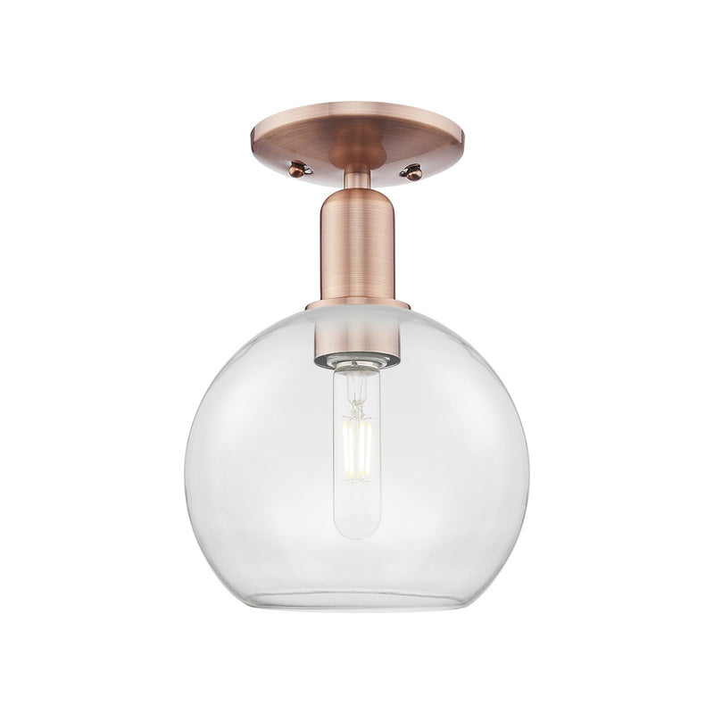 Innovations Athens 8in 1-Light Semi-Flush Mount | Industrial Antique Copper Steel and Clear Glass | Entryway & Hallway | 8 x 8 x | Model 716-1C-AC-G122-8