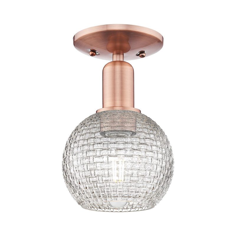 Innovations Athens 6in 1-Light Semi-Flush Mount | Industrial Antique Copper and Clear Basket Weave Glass | Hallway & Entryway | Model 716-1C-AC-G122C-6CL