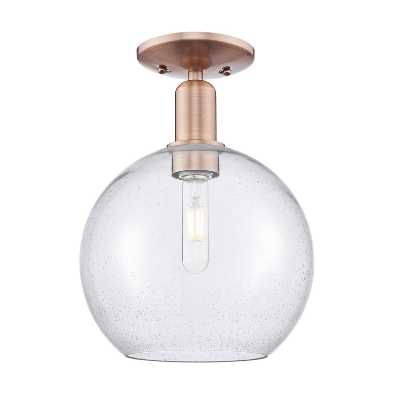 Innovations Athens 10in 1-Light Semi-Flush Mount | Industrial Antique Copper Steel and Seedy Glass Globe | Entryway & Hallway | Model 716-1C-AC-G124-10
