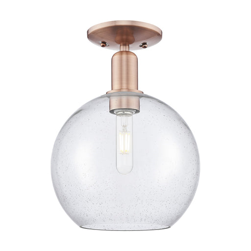 Innovations Athens 10in 1-Light Semi-Flush Mount | Industrial Antique Copper Steel and Seedy Glass Globe | Entryway & Hallway | Model 716-1C-AC-G124-10
