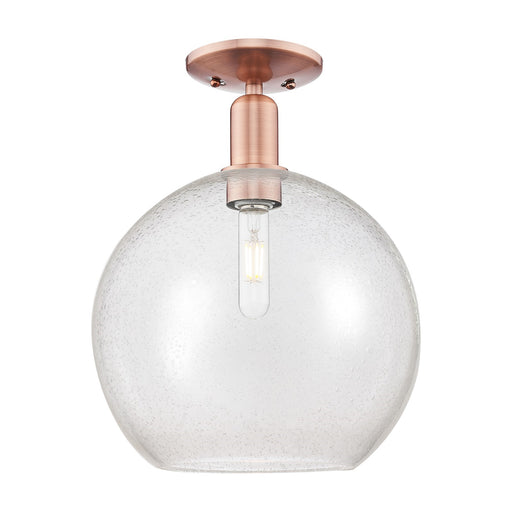 Innovations Athens 12in 1-Light Semi-Flush Mount | Industrial Antique Copper Steel and Seedy Globe Glass | Entryway & Hallway | Model 716-1C-AC-G124-12