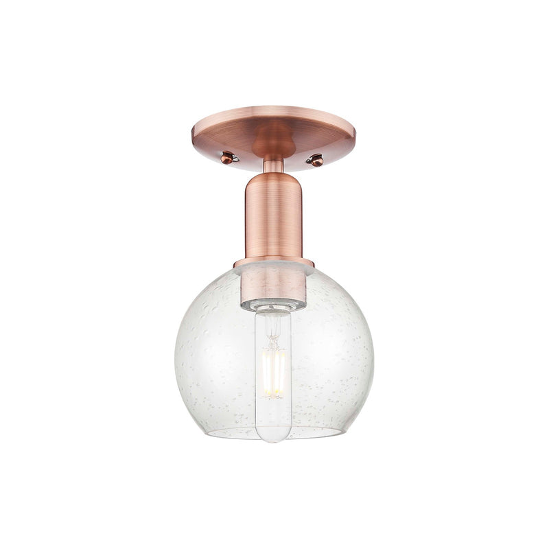Innovations Athens 8in 1-Light Semi-Flush Mount | Industrial Antique Copper Steel and Seedy Glass | Damp-Rated Entryway & Hallway | Model 716-1C-AC-G124-8