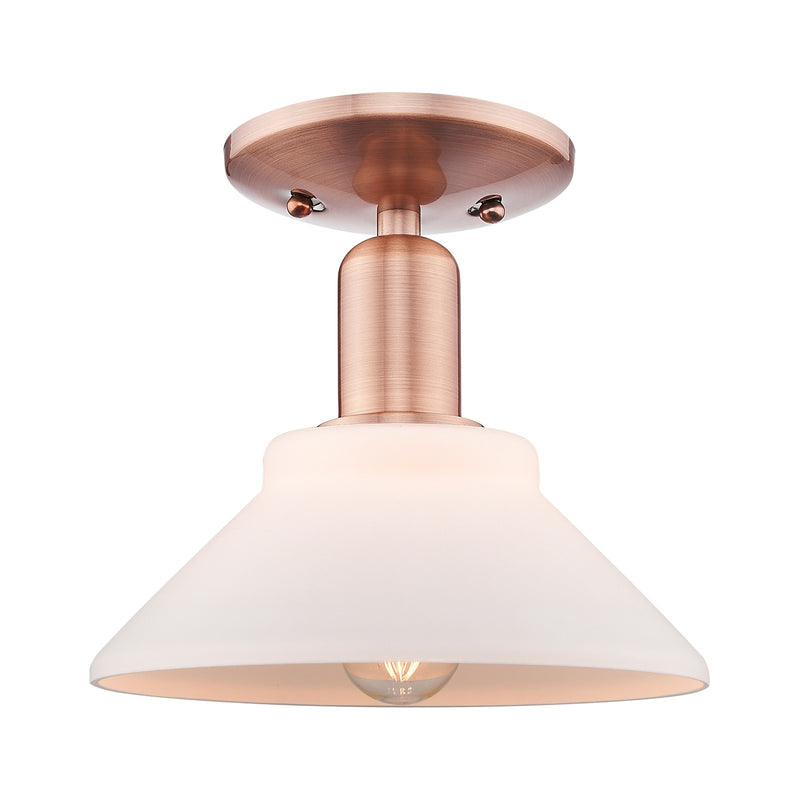 Innovations Orwell 8.38in 1-Light Semi-Flush Mount | Industrial Antique Copper Steel and Matte White Glass | Entryway & Hallway | Model 716-1C-AC-G131