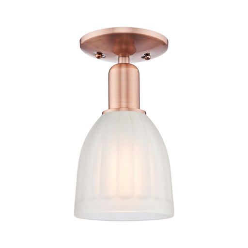 Innovations Brookfield 6in 1-Light Semi-Flush Mount | Industrial Antique Copper Steel and White Frosted Ribbed Glass | Entryway & | Model 716-1C-AC-G441