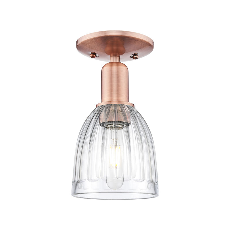 Innovations Brookfield 6in 1-Light Semi-Flush Mount | Industrial Antique Copper Steel and Clear Ribbed Glass | Entryway & Hallway | Model 716-1C-AC-G442