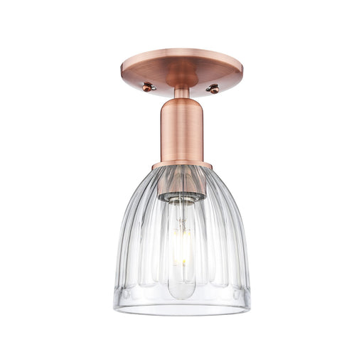 Innovations Brookfield 6in 1-Light Semi-Flush Mount | Industrial Antique Copper Steel and Clear Ribbed Glass | Entryway & Hallway | Model 716-1C-AC-G442