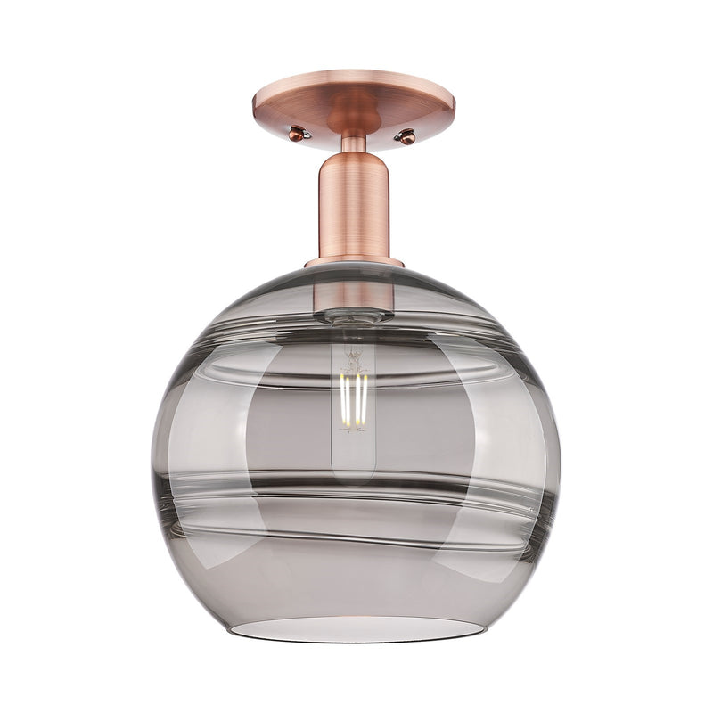 Innovations Rochester 10in 1-Light Semi-Flush Mount | Industrial Antique Copper and Light Smoke Glass | Entryway & Hallway | Model 716-1C-AC-G556-10SM