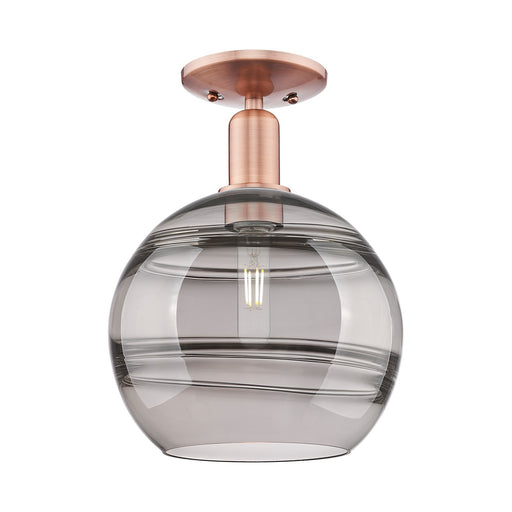 Innovations Rochester 10in 1-Light Semi-Flush Mount | Industrial Antique Copper and Light Smoke Glass | Entryway & Hallway | Model 716-1C-AC-G556-10SM