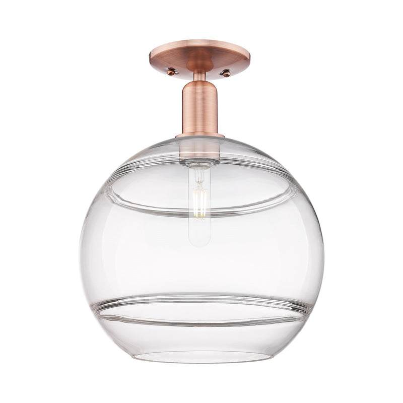 Innovations Rochester 12in 1-Light Semi-Flush Mount | Industrial Antique Copper Steel and Clear Glass | Entryway & Hallway | Model 716-1C-AC-G556-12CL