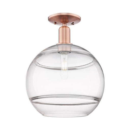 Innovations Rochester 12in 1-Light Semi-Flush Mount | Industrial Antique Copper Steel and Clear Glass | Entryway & Hallway | Model 716-1C-AC-G556-12CL