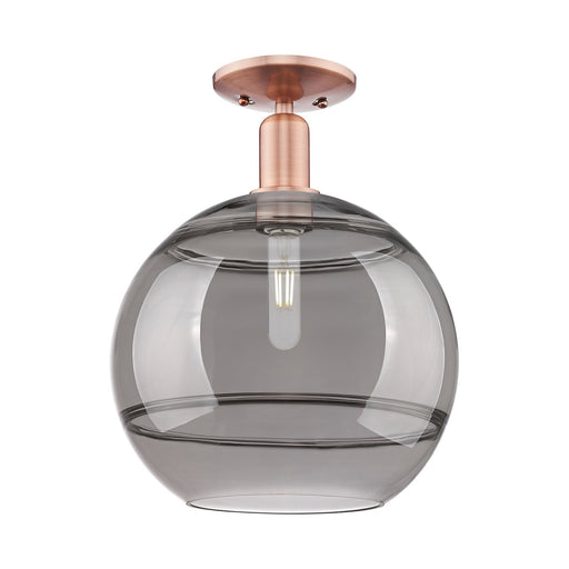 Innovations Rochester 12in 1-Light Semi-Flush Mount | Industrial Antique Copper Steel and Light Smoke Glass | Entryway & | Model 716-1C-AC-G556-12SM
