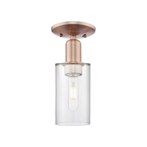 Innovations Clymer 4in 1-Light Semi-Flush Mount | Industrial Antique Copper Steel and Cast Brass Clear Glass | Entryway & Hallway | Model 716-1C-AC-G802