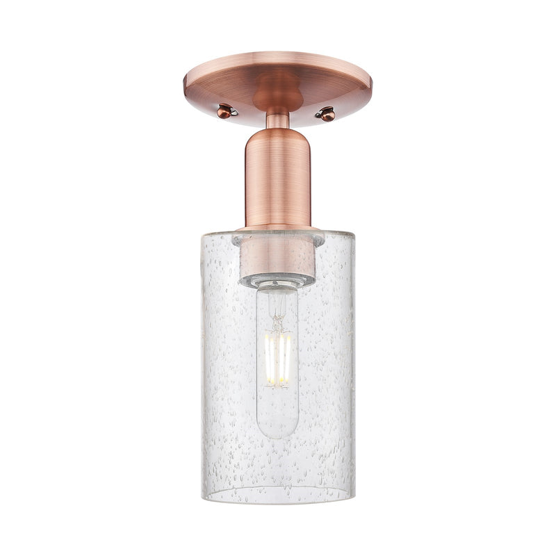 Innovations Clymer 4in 1-Light Semi-Flush Mount | Industrial Antique Copper Steel and Seedy Glass | Damp-Rated Entryway & Hallway | Model 716-1C-AC-G804