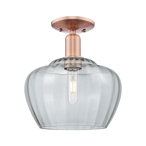 Innovations Fenton 11in 1-Light Semi-Flush Mount | Industrial Antique Copper and Clear Ribbed Glass | Entryway & Hallway | 11 x 11 | Model 716-1C-AC-G92-L