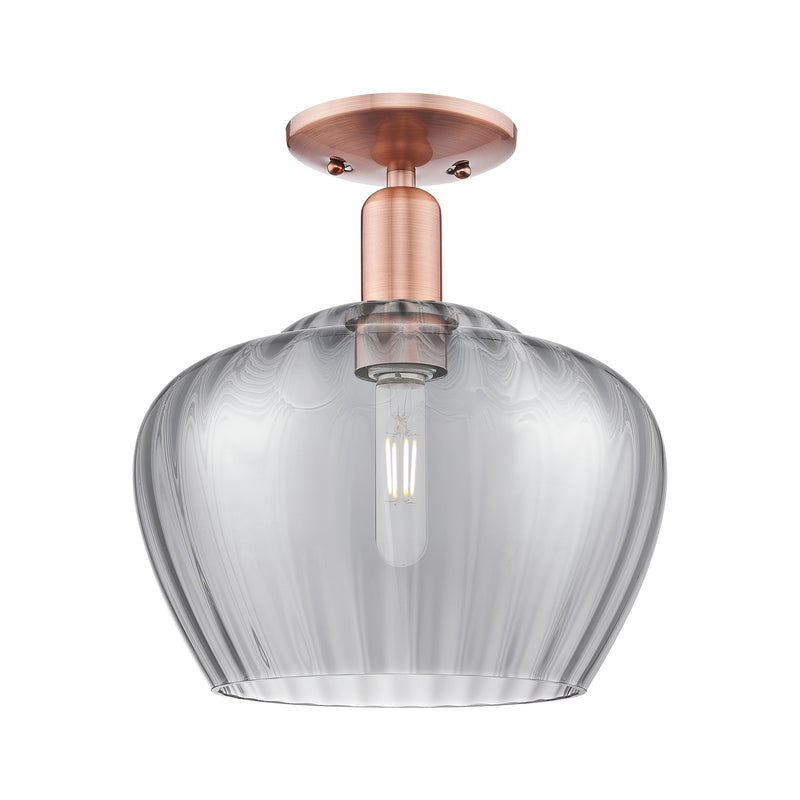 Innovations Fenton 11in 1-Light Semi-Flush Mount | Industrial Antique Copper Steel and Light Smoke Ribbed Glass | Entryway & | Model 716-1C-AC-G93-L