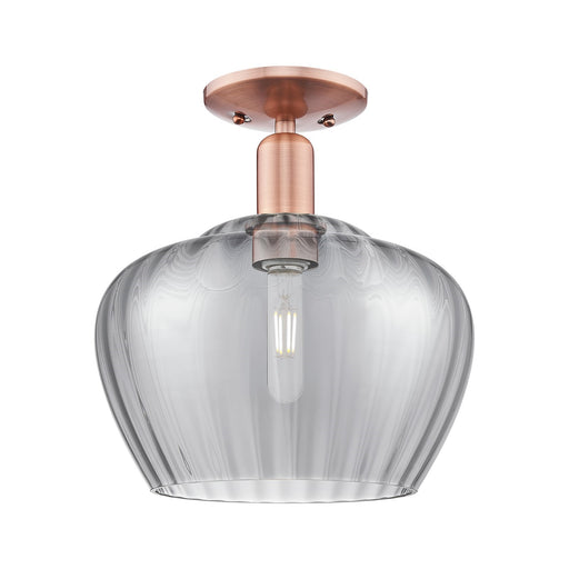 Innovations Fenton 11in 1-Light Semi-Flush Mount | Industrial Antique Copper Steel and Light Smoke Ribbed Glass | Entryway & | Model 716-1C-AC-G93-L