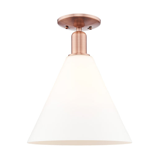 Innovations Berkshire Glass 12in 1-Light Semi-Flush Mount | Industrial Antique Copper Steel and Matte White Glass | Damp-Rated | Model 716-1C-AC-GBC-121