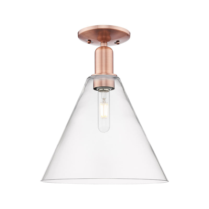 Innovations Berkshire Glass 12in 1-Light Semi-Flush Mount | Industrial Antique Copper Steel and Clear Glass | Entryway & Hallway | Model 716-1C-AC-GBC-122
