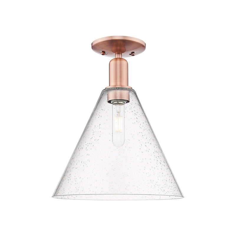 Innovations Berkshire Glass 12in 1-Light Semi-Flush Mount | Industrial Antique Copper Steel and Seedy Glass Cone Shade | Model 716-1C-AC-GBC-124