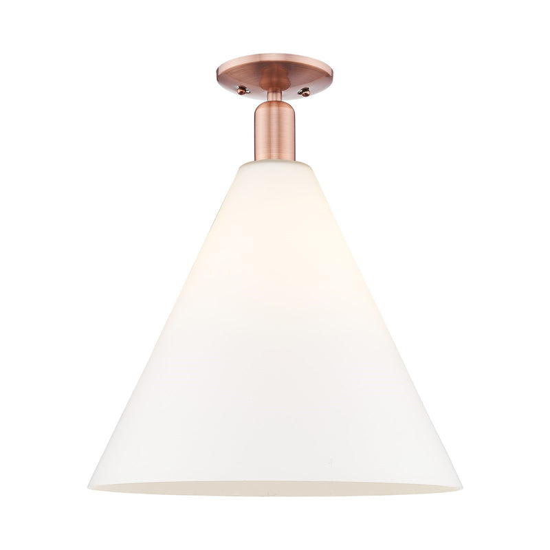 Innovations Berkshire Glass 16in 1-Light Semi-Flush Mount | Industrial Antique Copper Steel and Matte White Glass | Entryway & | Model 716-1C-AC-GBC-161