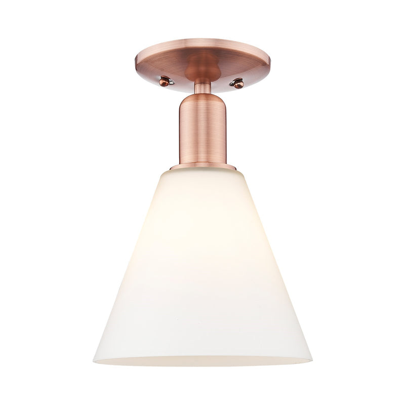Innovations Berkshire Glass 8in 1-Light Semi-Flush Mount | Industrial Antique Copper and Matte White Glass | Hallway & Entryway | Model 716-1C-AC-GBC-81