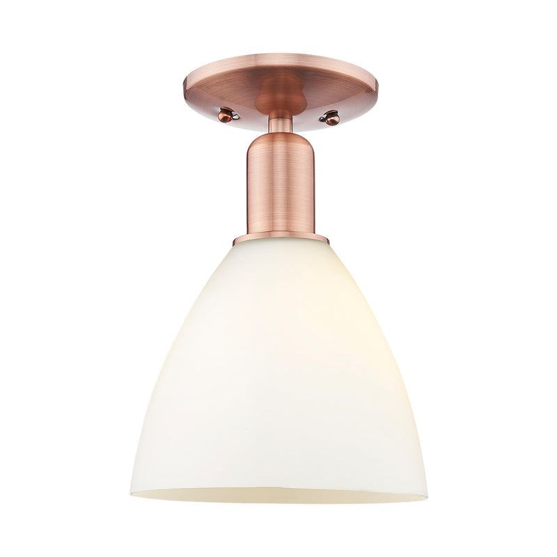 Innovations Bristol 8in 1-Light Semi-Flush Mount | Industrial Antique Copper Steel and Matte White Glass | Damp-Rated Entryway & | Model 716-1C-AC-GBD-751