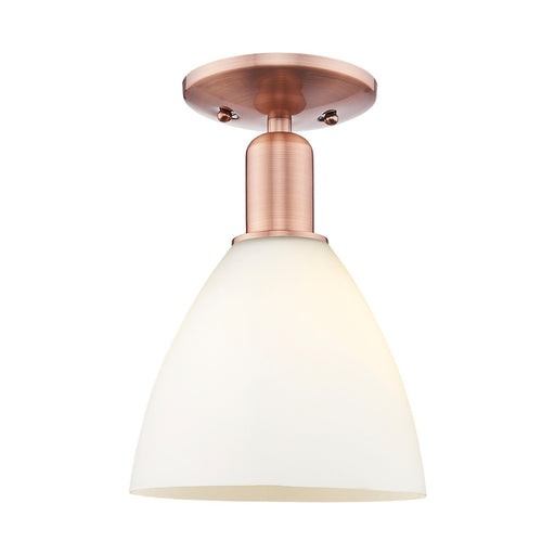 Innovations Bristol 8in 1-Light Semi-Flush Mount | Industrial Antique Copper Steel and Matte White Glass | Damp-Rated Entryway & | Model 716-1C-AC-GBD-751