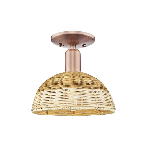 Innovations Natural Ballston Dome 9in 1-Light Semi-Flush Mount | Farmhouse Antique Copper Steel and Natural Fiber Shade | Model 716-1C-AC-NBD2-9-NAT