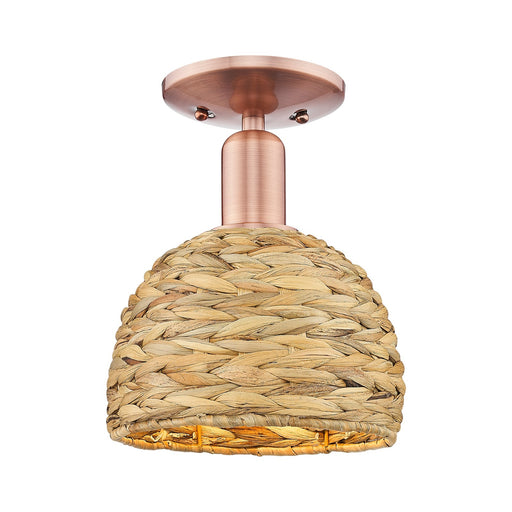 Innovations Arcadia 8in 1-Light Semi-Flush Mount | Rustic Antique Copper Steel and Natural Woven Rattan | Entryway & Hallway | Model 716-1C-AC-RBD-8-NAT