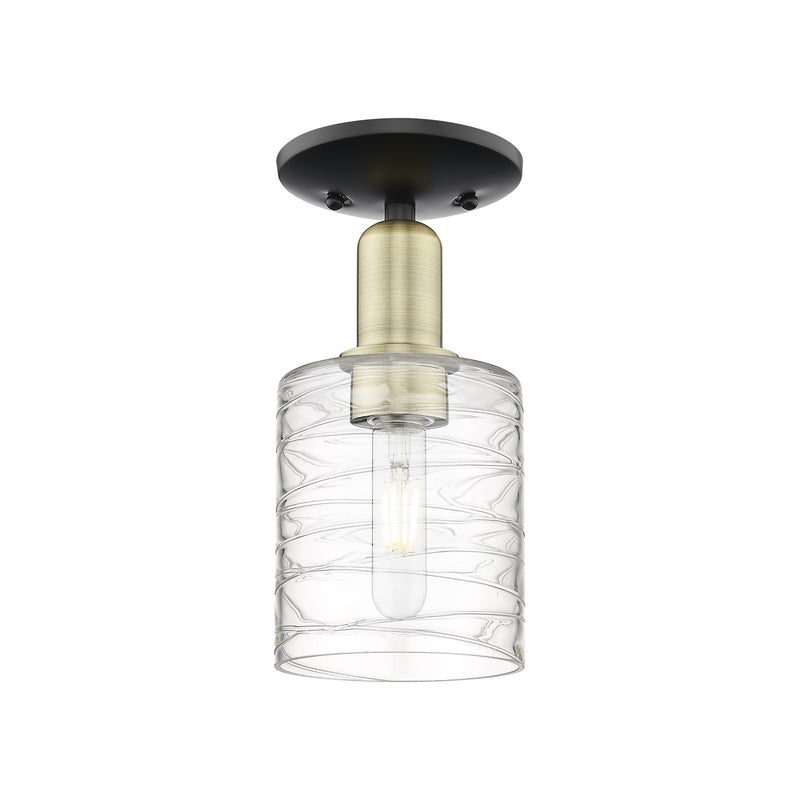 Innovations Cobbleskill 5in 1-Light Semi-Flush | Industrial Black Antique Brass Steel and Deco Swirl Glass | Entryway & Hallway | Model 716-1C-BAB-G1113